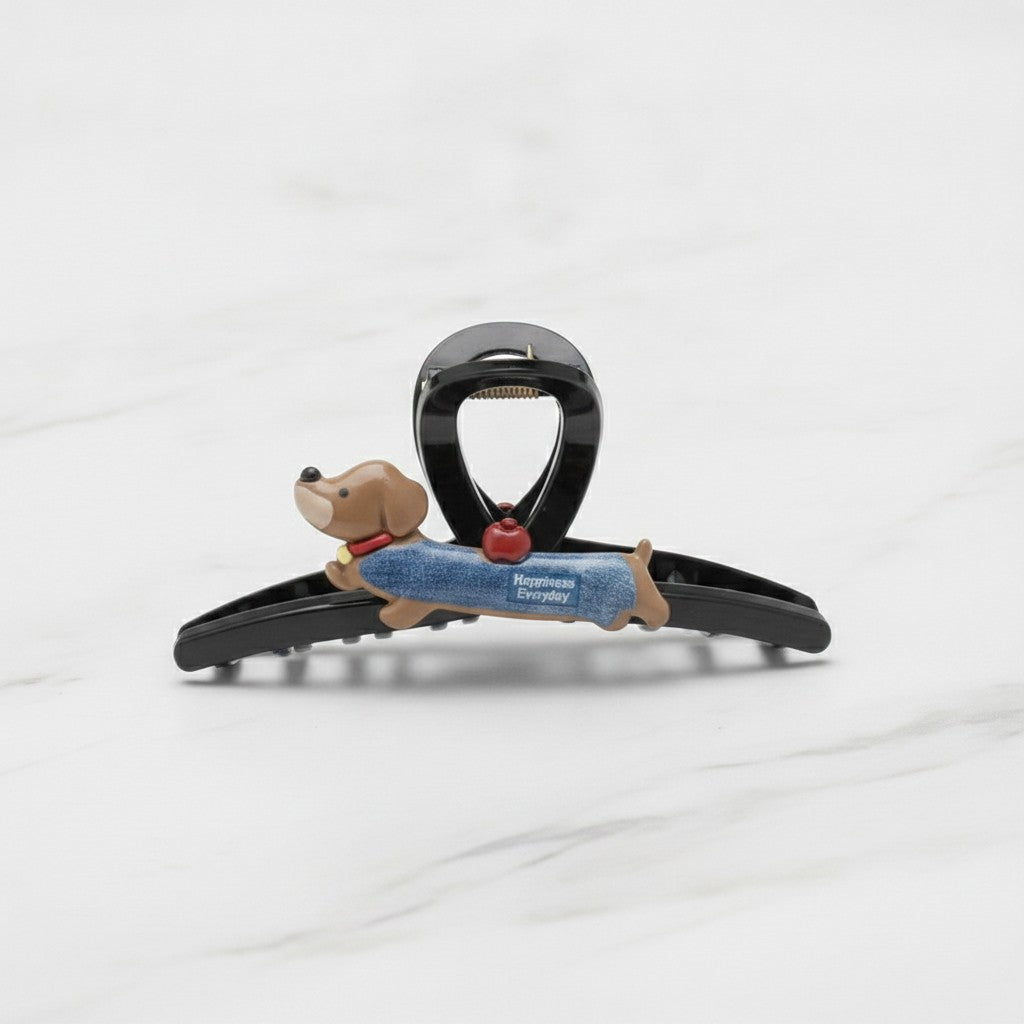 Black Hair Claw With Dachshund Charm Clip – hair accessories (view 3)