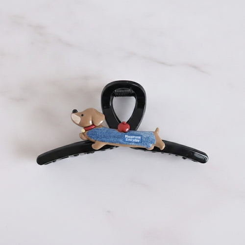 Black Hair Claw With Dachshund Charm Clip
