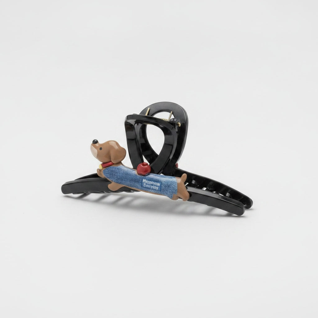 Black Hair Claw With Dachshund Charm Clip – hair accessories (view 1)