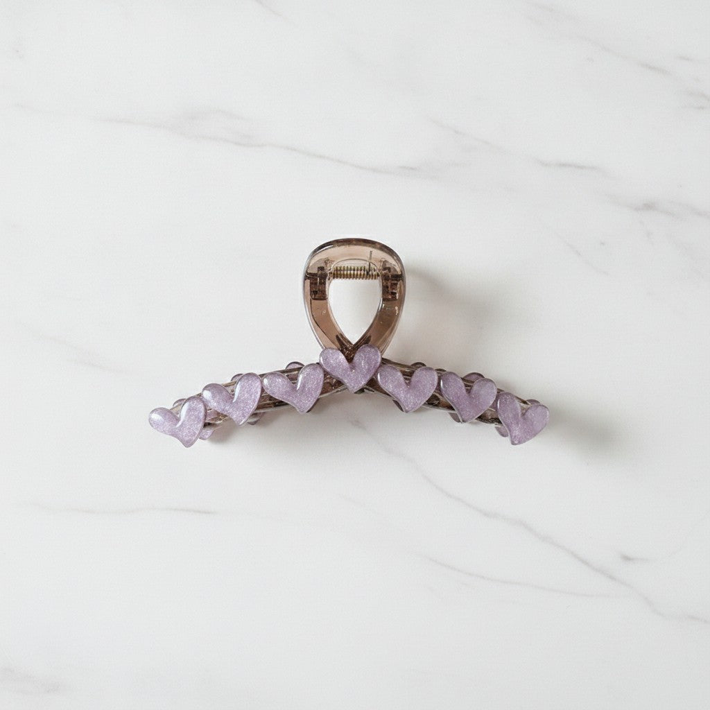 Purple Heart Beaded Hair Claw Clip