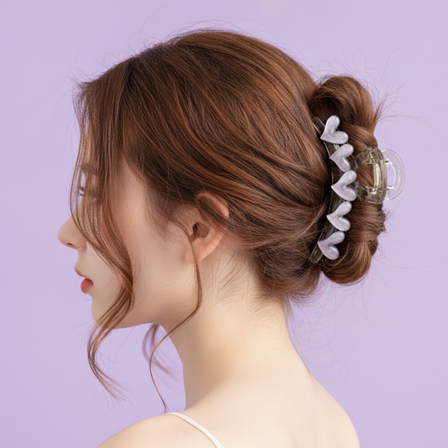 Purple Heart Beaded Hair Claw Clip