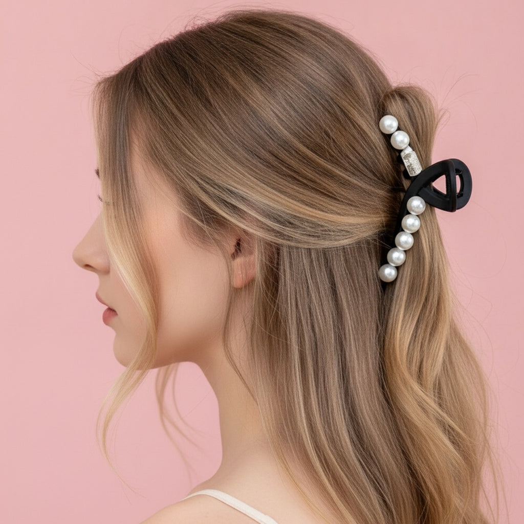 Black Pearl Beaded Hair Claw Clip – hair accessories (view 3)