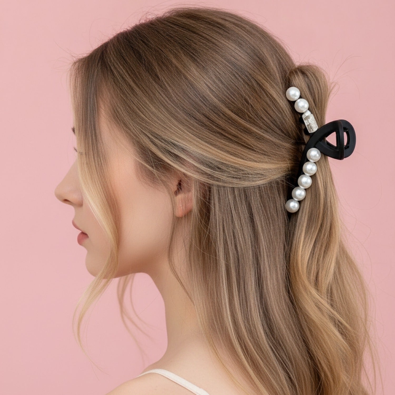 Black Pearl Beaded Hair Claw Clip