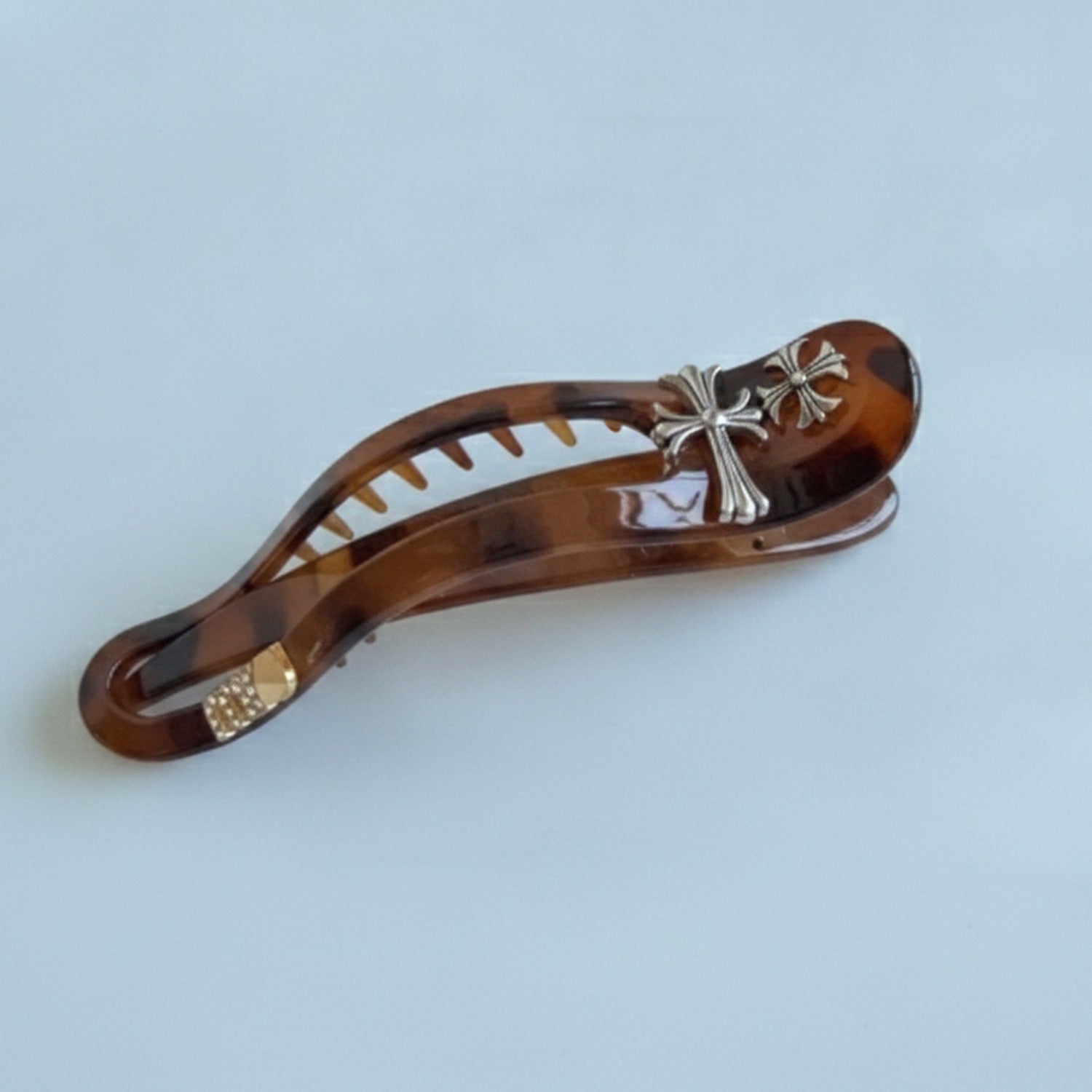 Tortoiseshell Hair Claw With Silver Cross Charm