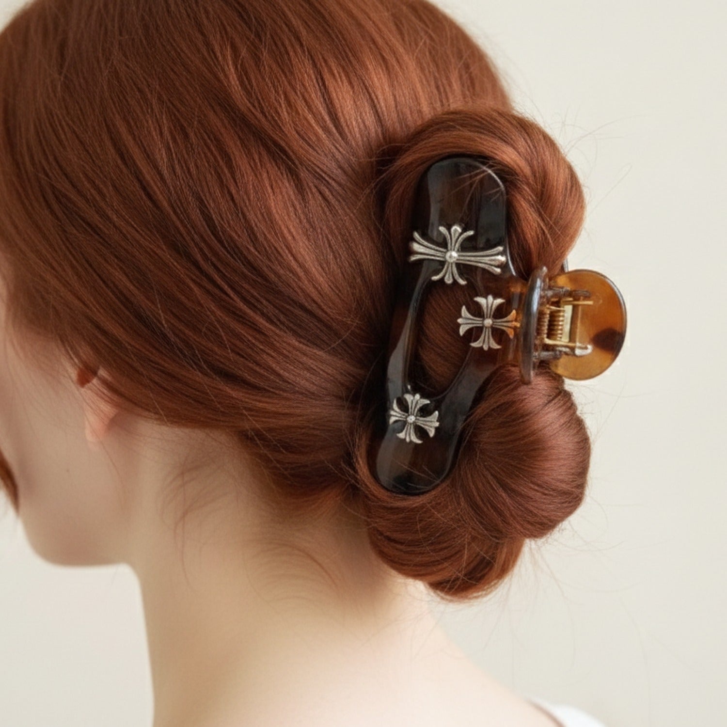 Tortoiseshell Hair Claw With Silver Cross Charm