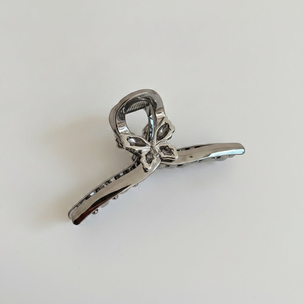 Silver Butterfly Beaded Hair Claw Clip – hair accessories (view 1)