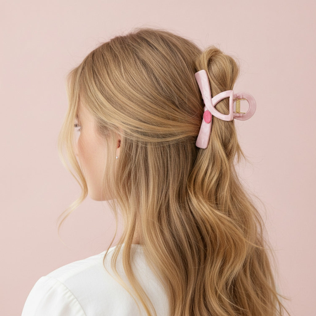 Pink Twisted Hair Claw Clip With Gold Accent – hair accessories (view 2)