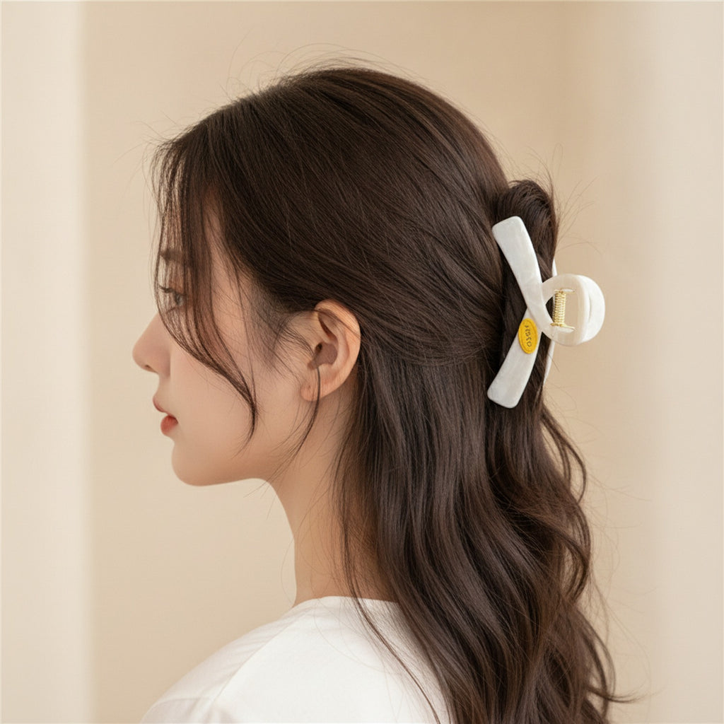 Cream Pearl Hair Claw With Gold Charm – hair accessories (view 3)