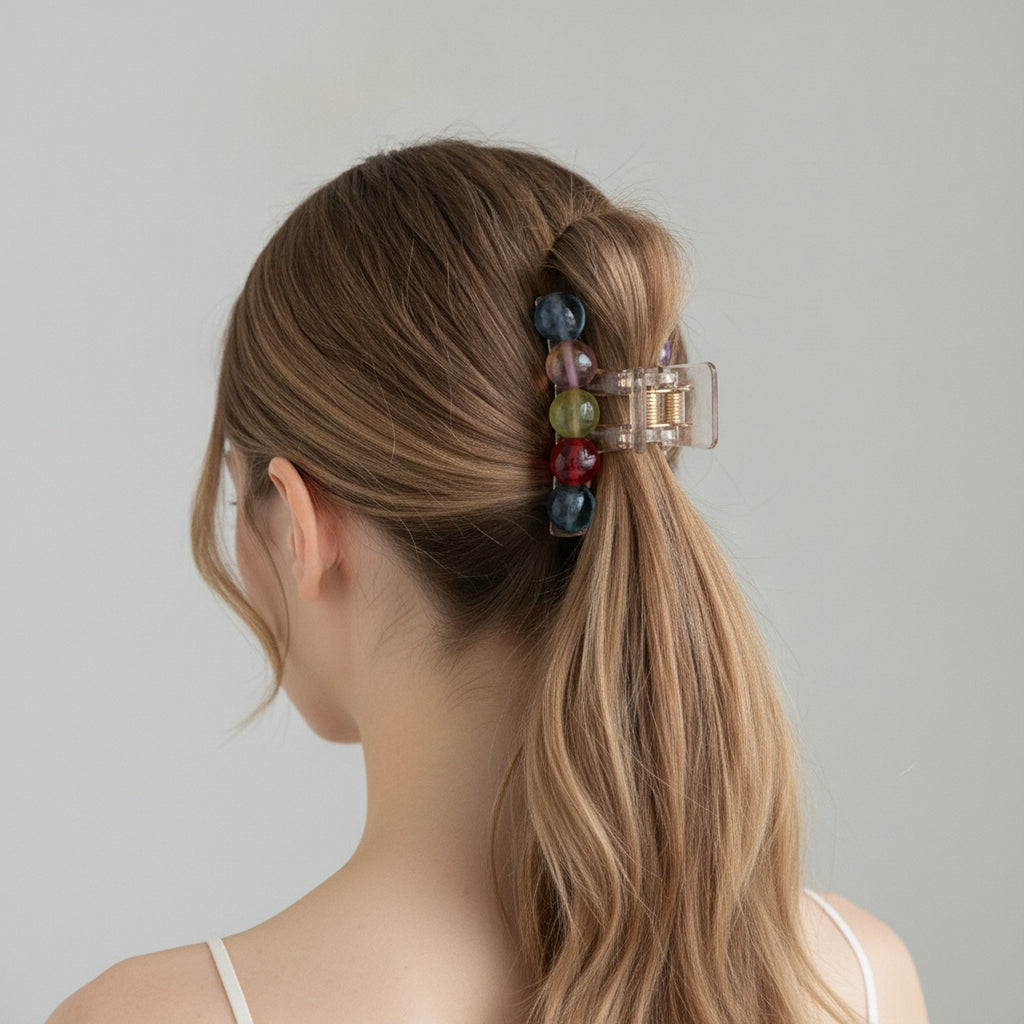 Colorful Beaded Hair Claw Clip Rainbow – hair accessories (view 2)