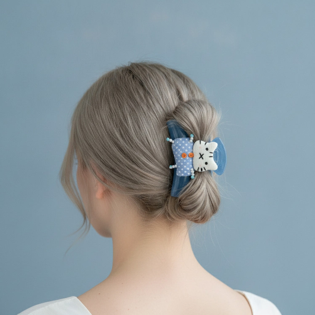 Blue Polka Dot Cloud Hair Claw Clip – hair accessories (view 2)