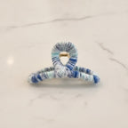 Textured Heart Hair Claw - White & Blue