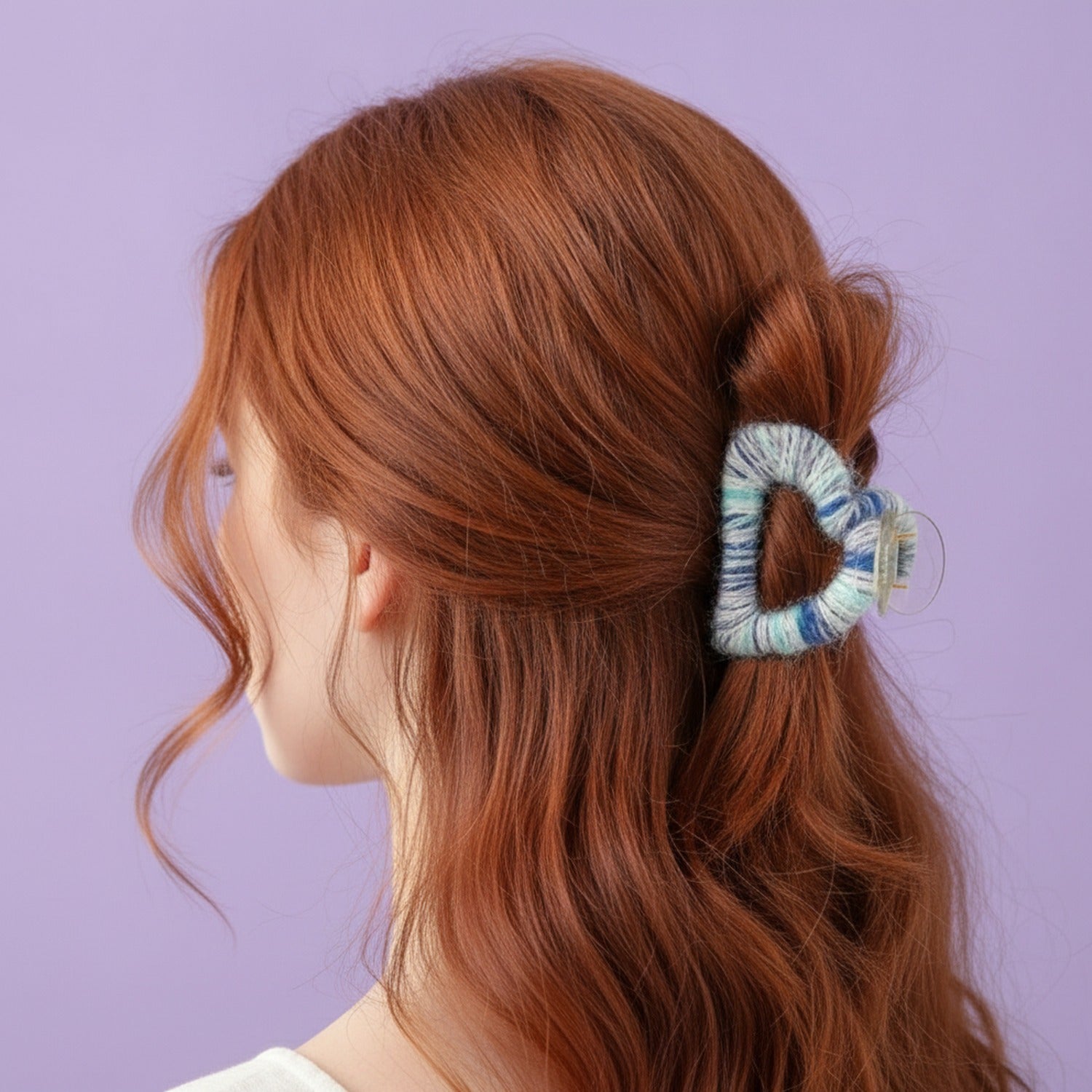 Textured Heart Hair Claw - White & Blue