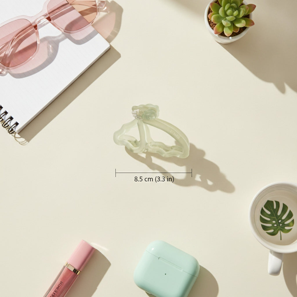 Rose Flower Hair Claw Clip - Clear Green Flower Claw Clip – hair accessories (view 2)