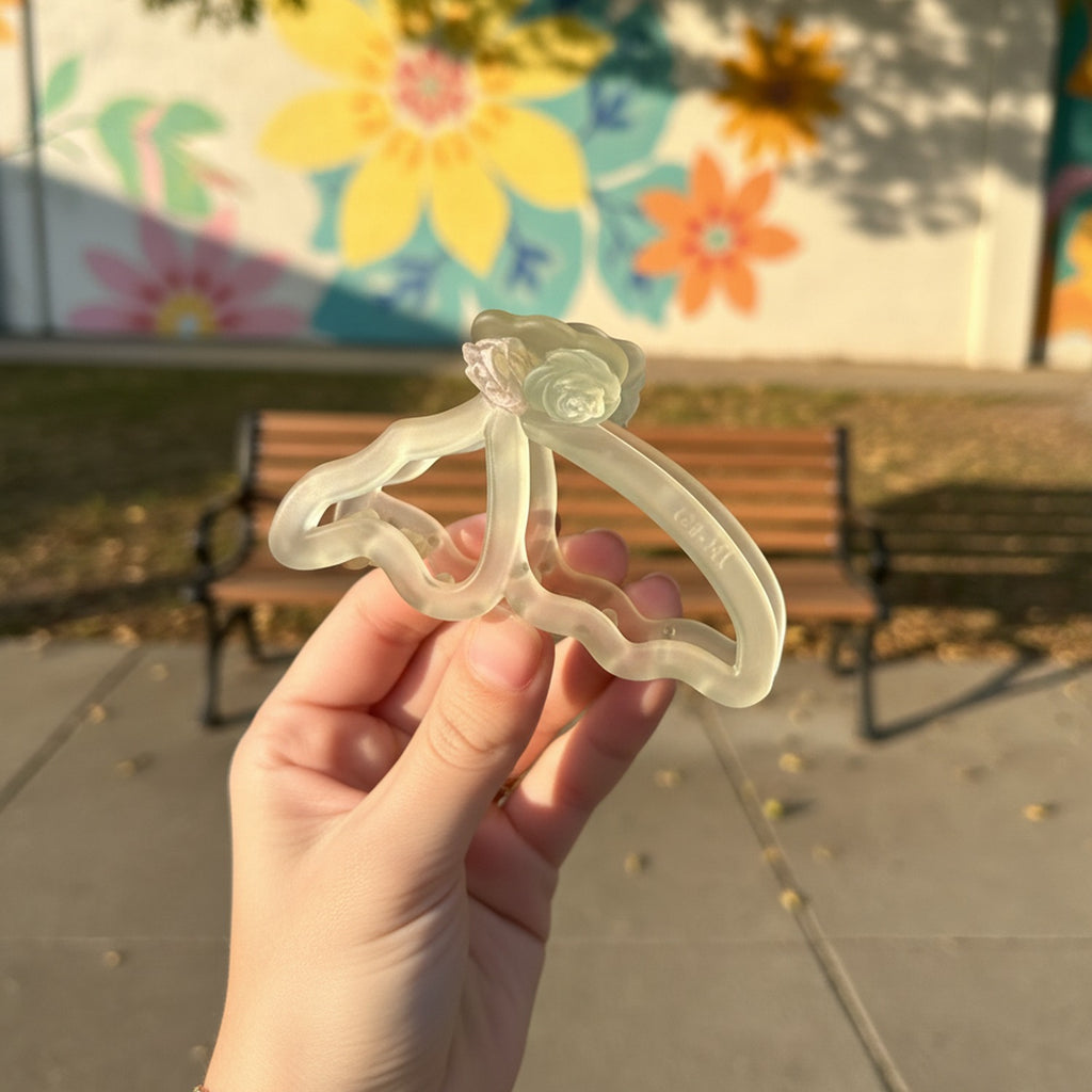 Rose Flower Hair Claw Clip - Clear Green Flower Claw Clip – hair accessories (view 3)