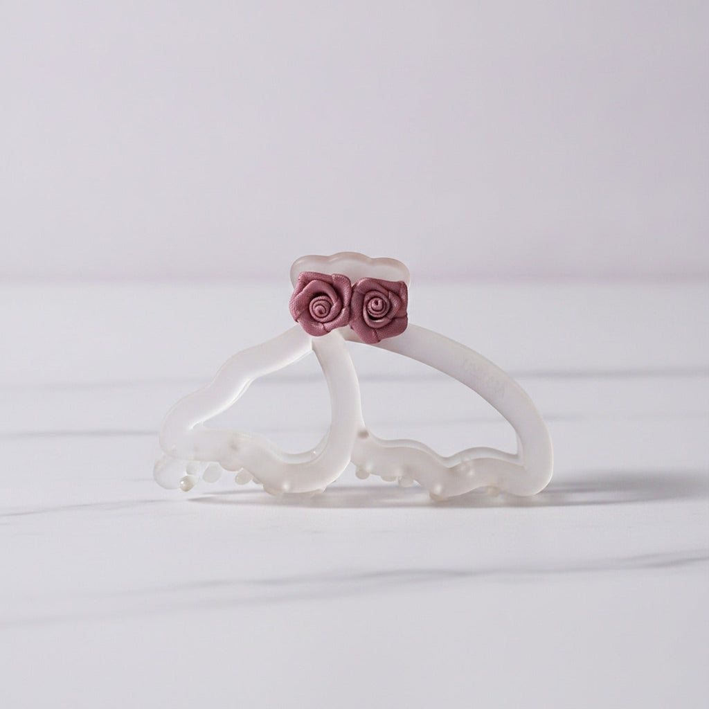 Rose Flower Hair Claw Clip - Transparent Pink Flower Hair Clip
