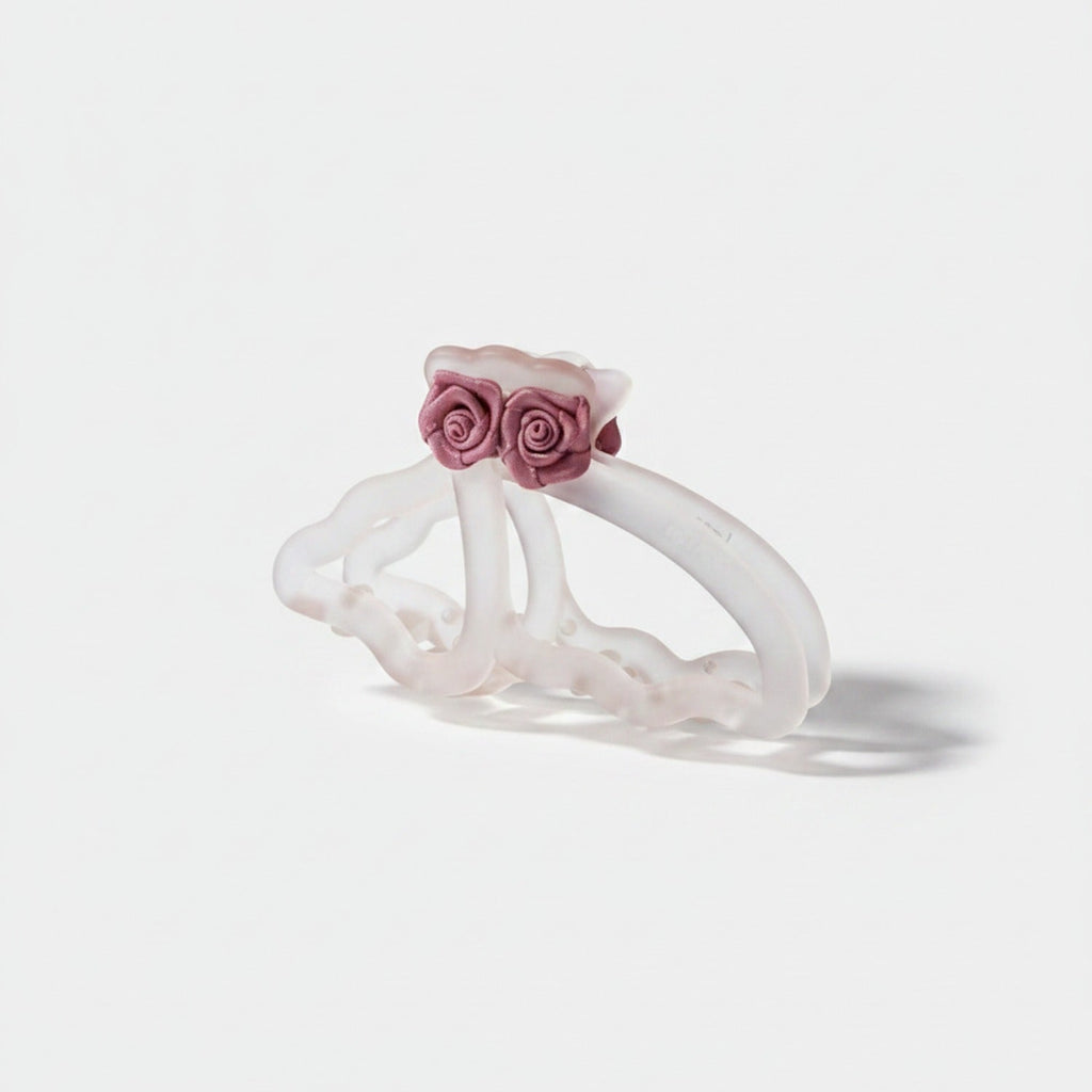 Rose Flower Hair Claw Clip - Transparent Pink Flower Hair Clip