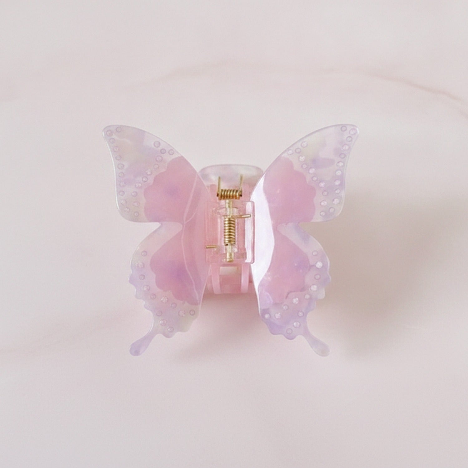 Butterfly Pearl Beaded Hair Claw Clip - Rainbow Pink 8.5cm