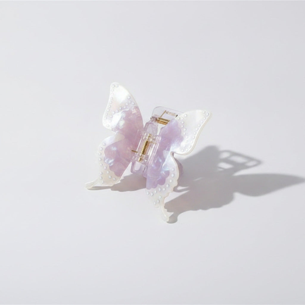 Butterfly Pearl Beaded Hair Claw Clip - Iridescent Purple 8.5cm