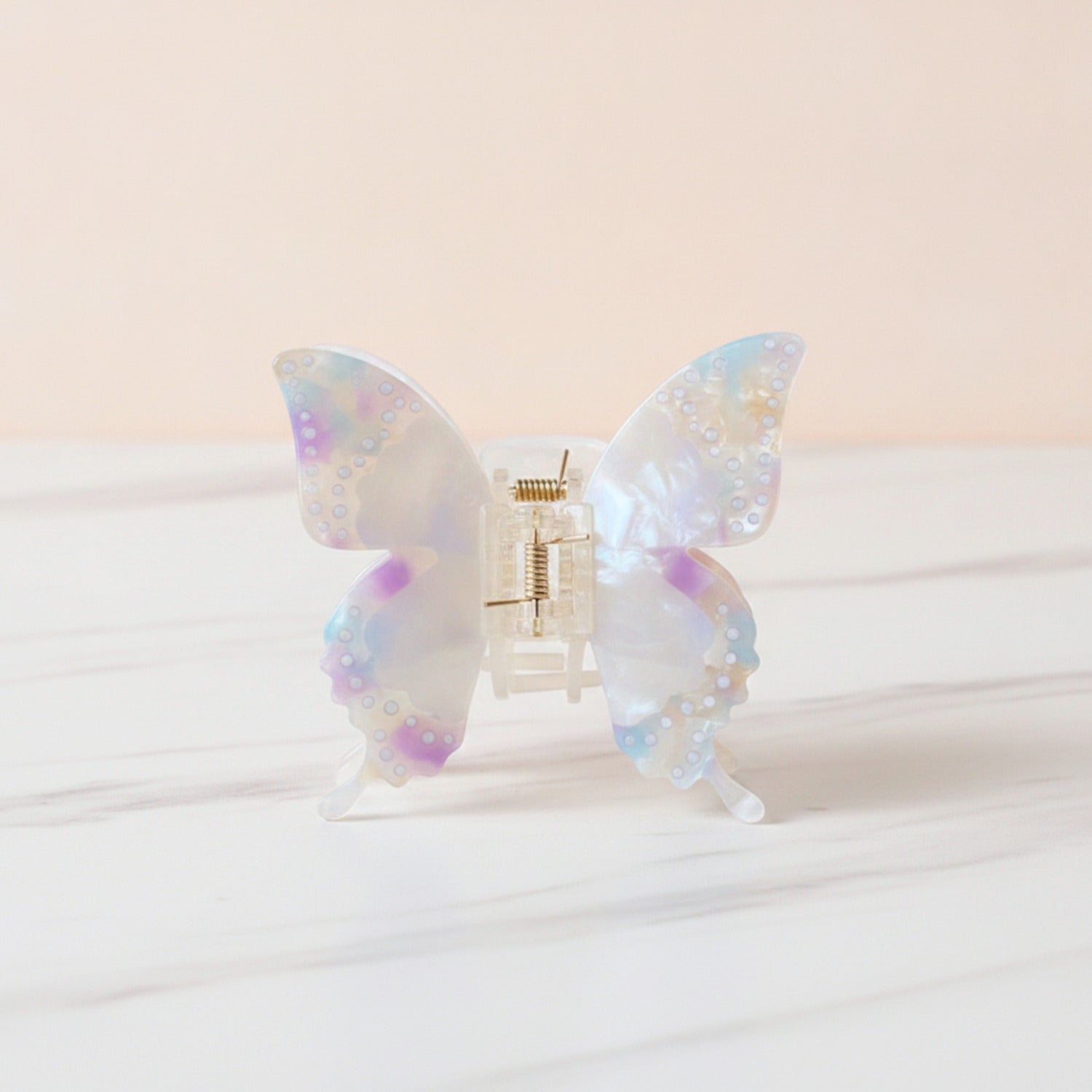 Butterfly Pearl Beaded Hair Claw Clip - Rainbow White 8.5cm