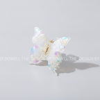 Butterfly Pearl Beaded Hair Claw Clip - Rainbow White 8.5cm