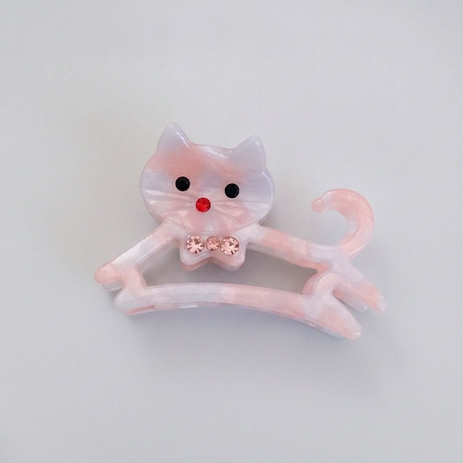 Cat Hair Claw With Rhinestone Bow - Mauve 6.1cm