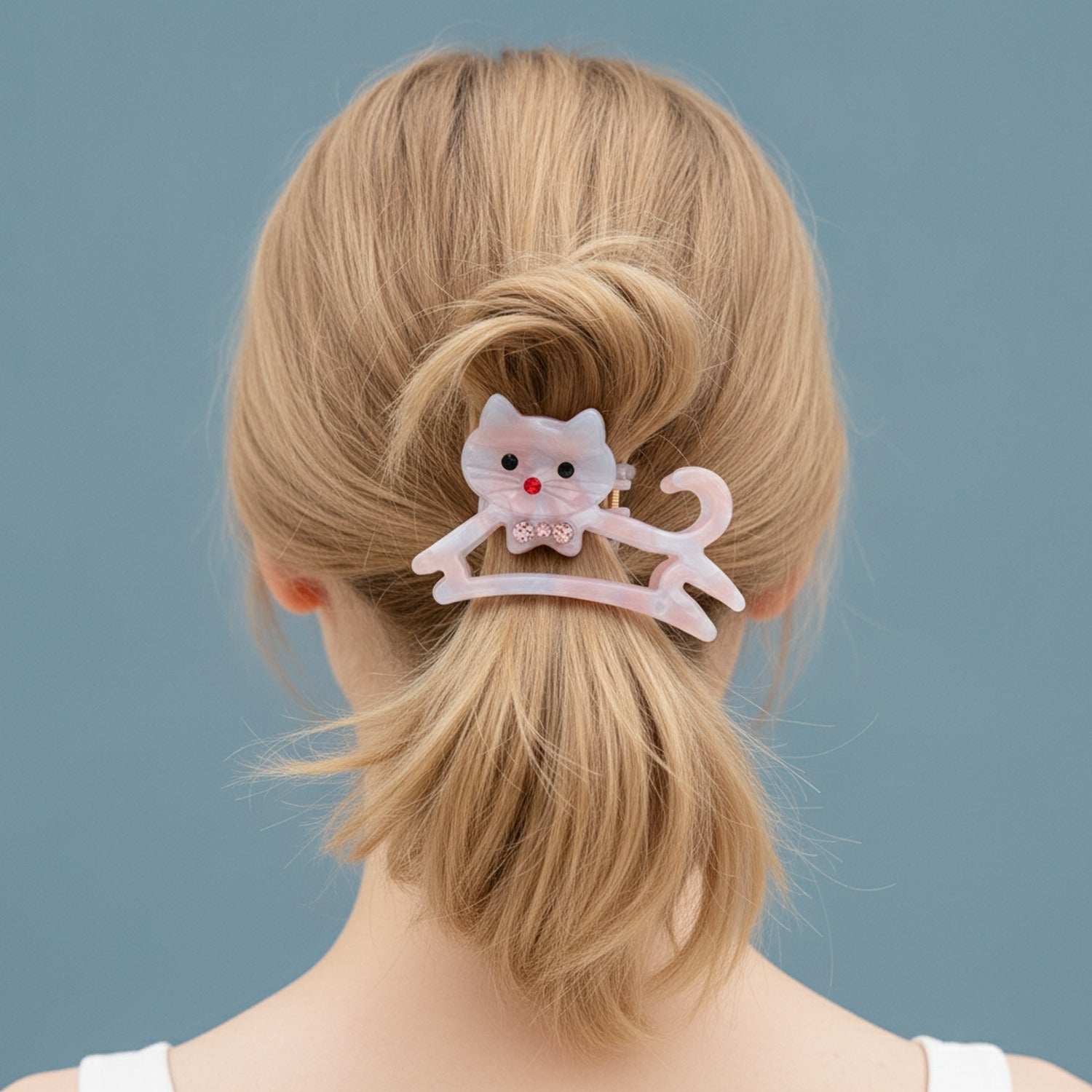 Cat Hair Claw With Rhinestone Bow - Mauve 6.1cm