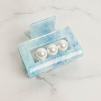 Pearl Accent Marble Hair Claw Clip - Blue