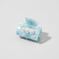 Pearl Accent Marble Hair Claw Clip - Blue