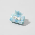 Pearl Accent Marble Hair Claw Clip - Blue