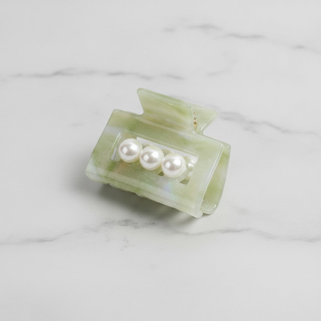 Pearl Accent Marble Hair Claw Clip - Teal – hair accessories (view 2)
