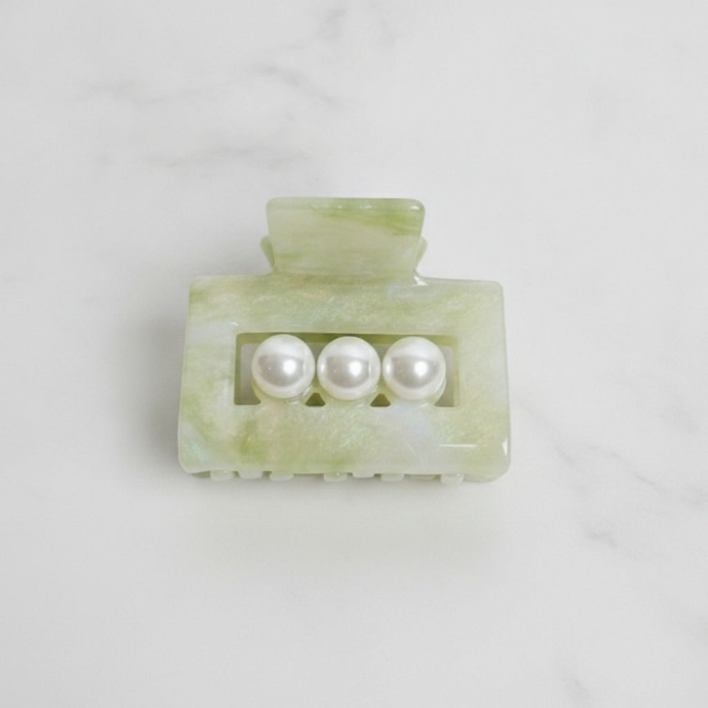 Pearl Accent Marble Hair Claw Clip - Teal