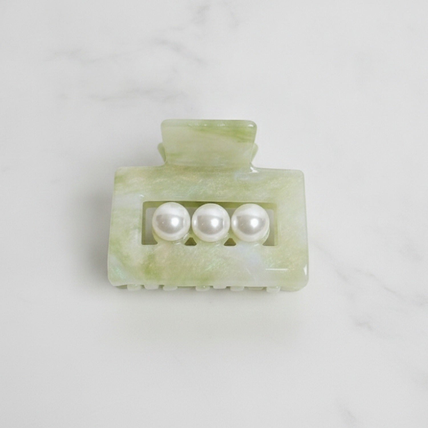 Pearl Accent Marble Hair Claw Clip - Teal