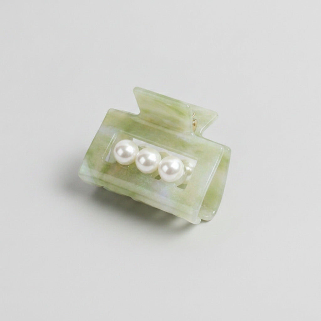 Pearl Accent Marble Hair Claw Clip - Teal