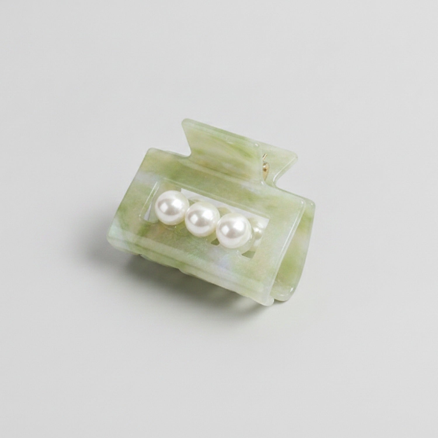 Pearl Accent Marble Hair Claw Clip - Teal