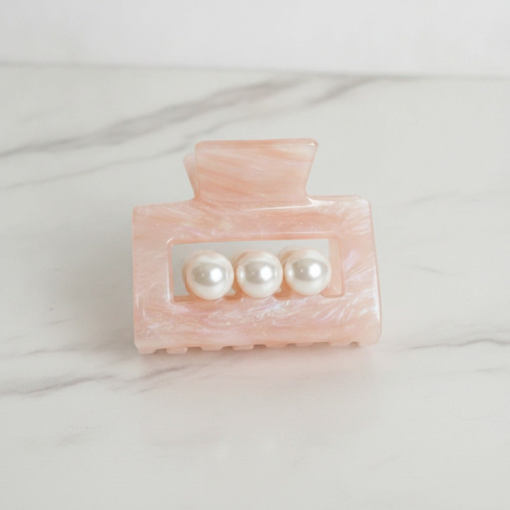 Pearl Accent Marble Hair Claw Clip - Light Pink