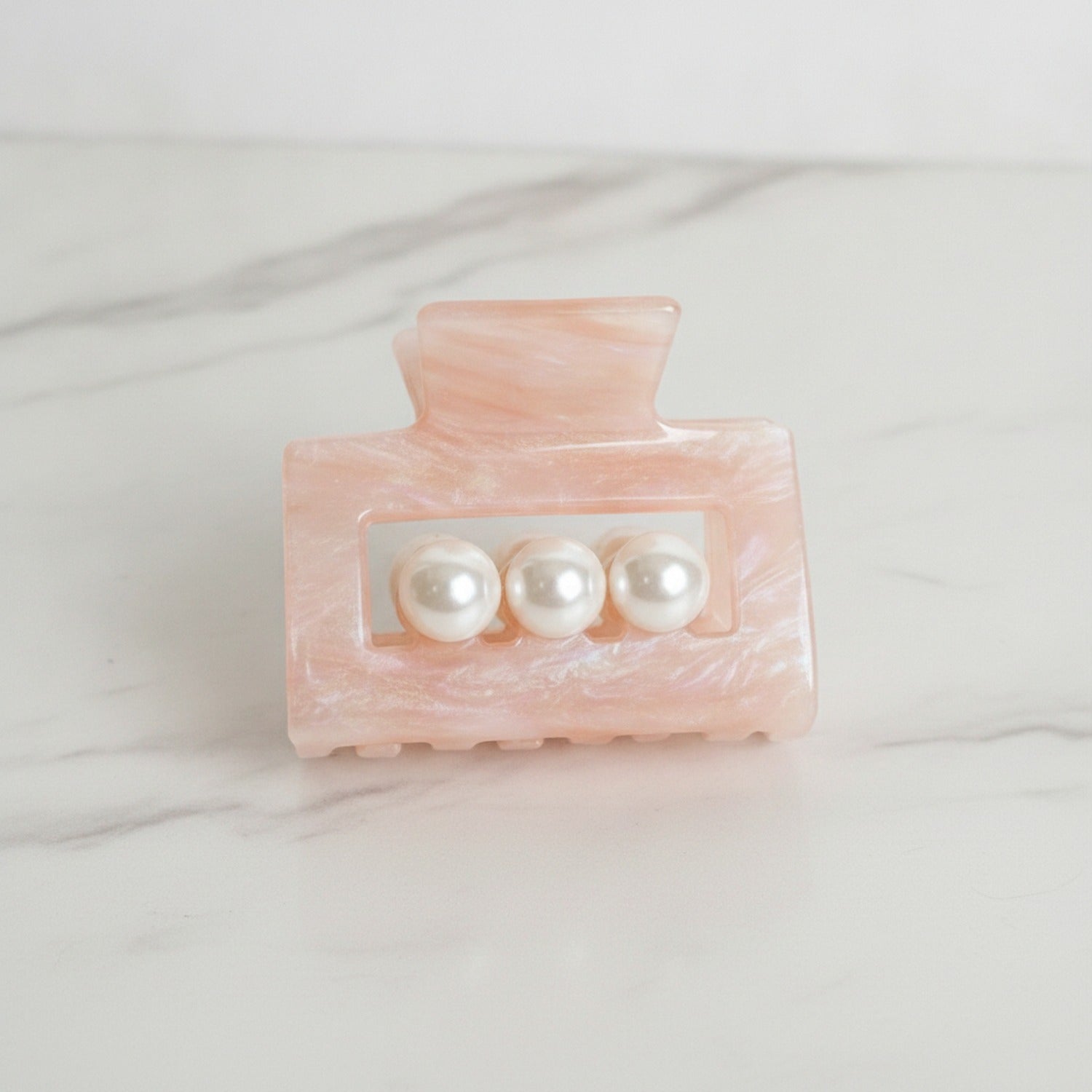 Pearl Accent Marble Hair Claw Clip - Light Pink