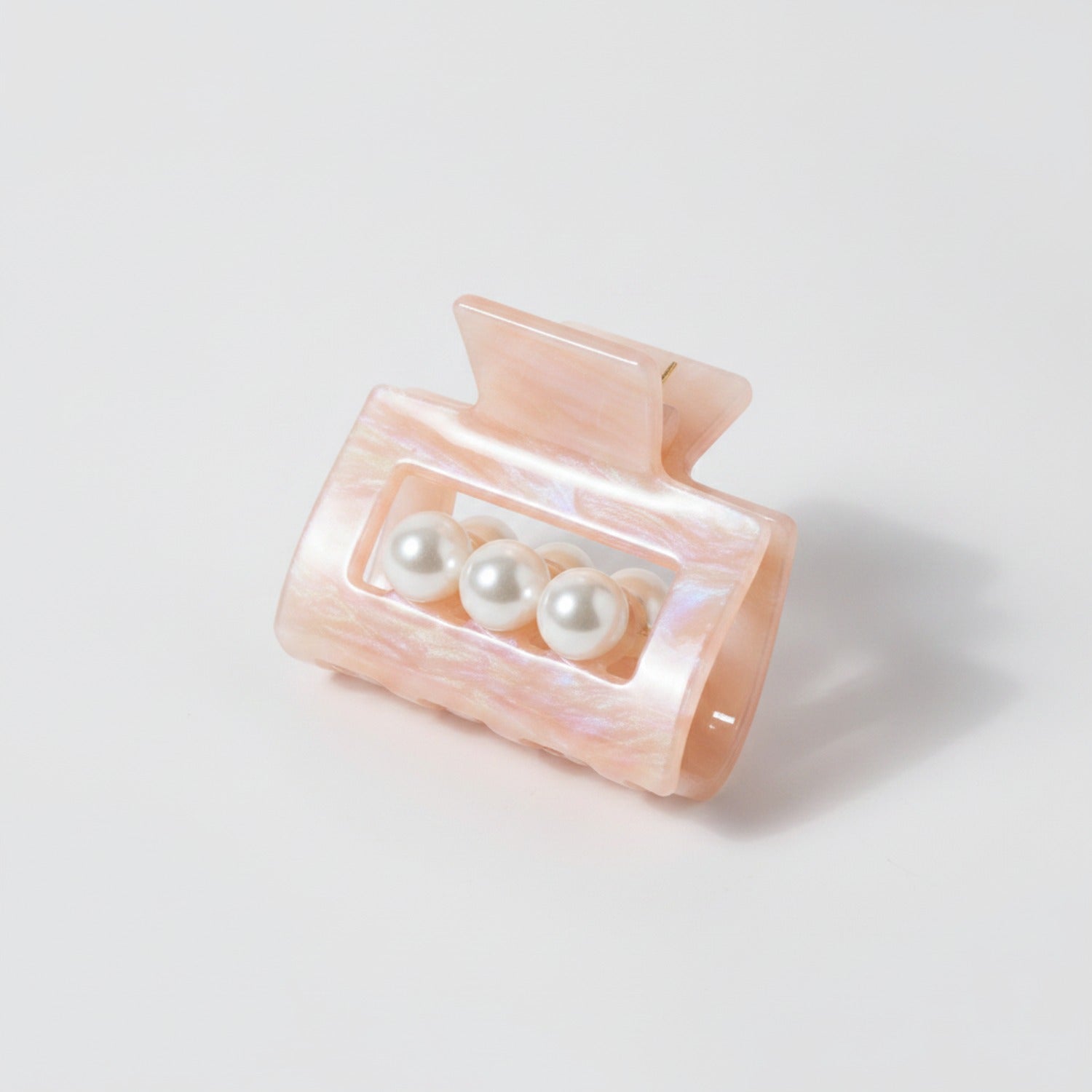 Pearl Accent Marble Hair Claw Clip - Light Pink