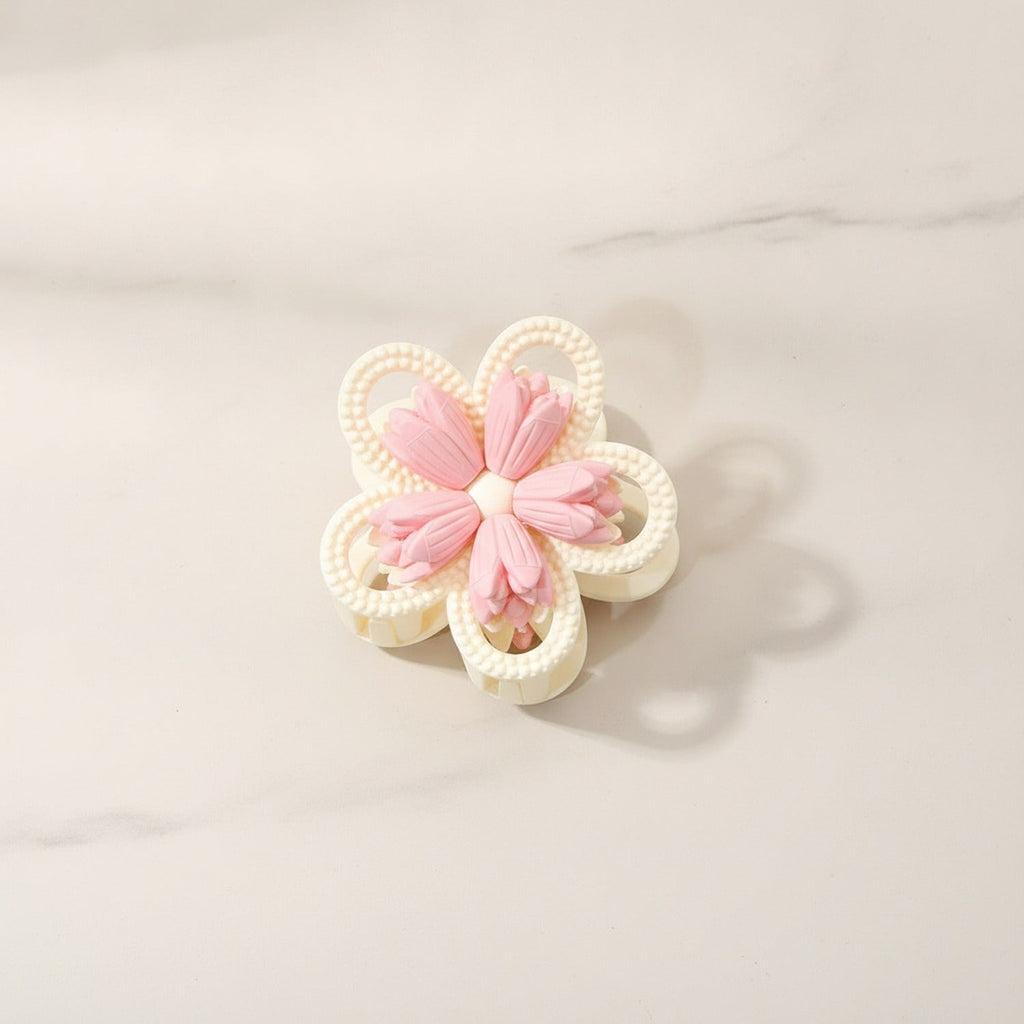 Pearl Beaded Flower Hair Claw - Pink #1