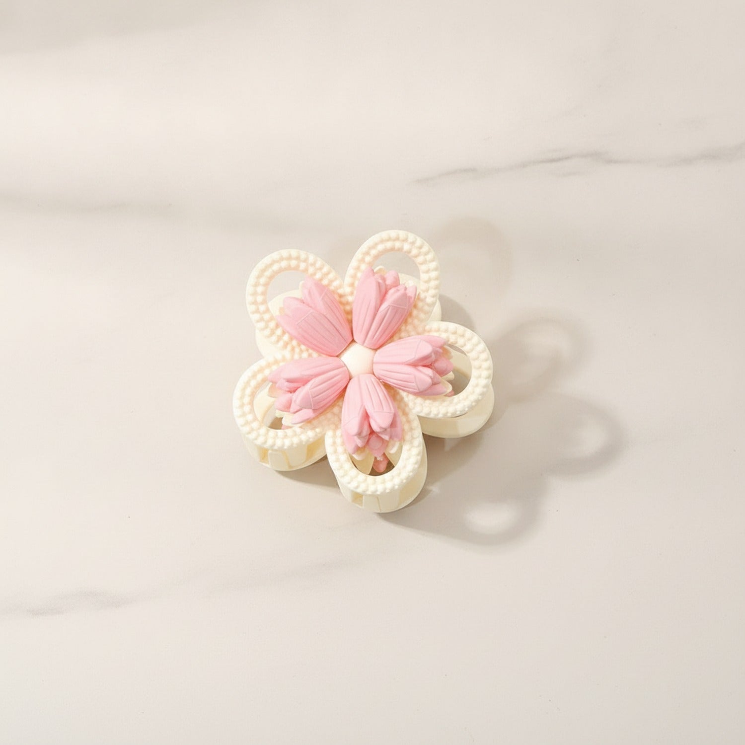 Pearl Beaded Flower Hair Claw - Pink #1