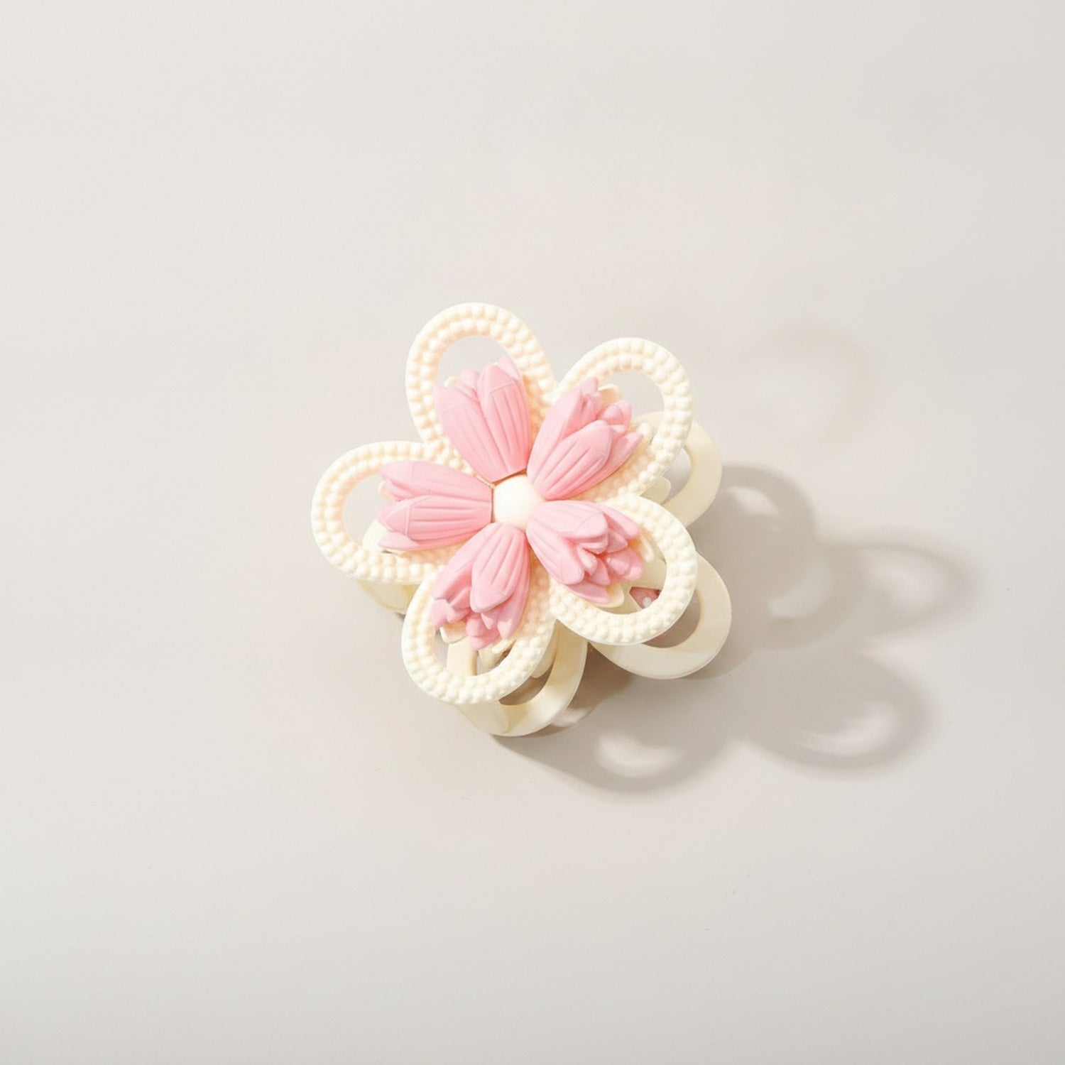 Pearl Beaded Flower Hair Claw - Pink #1