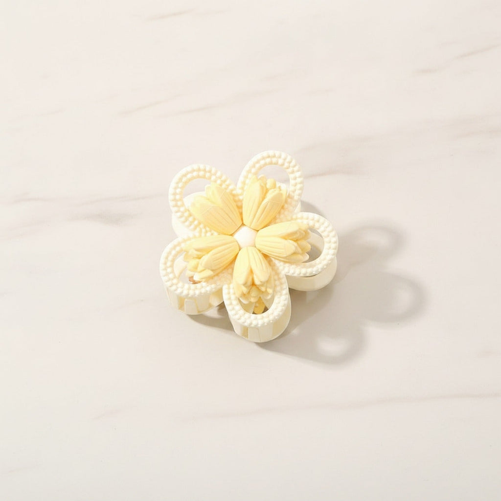Pearl Beaded Flower Hair Claw - Yellow #3