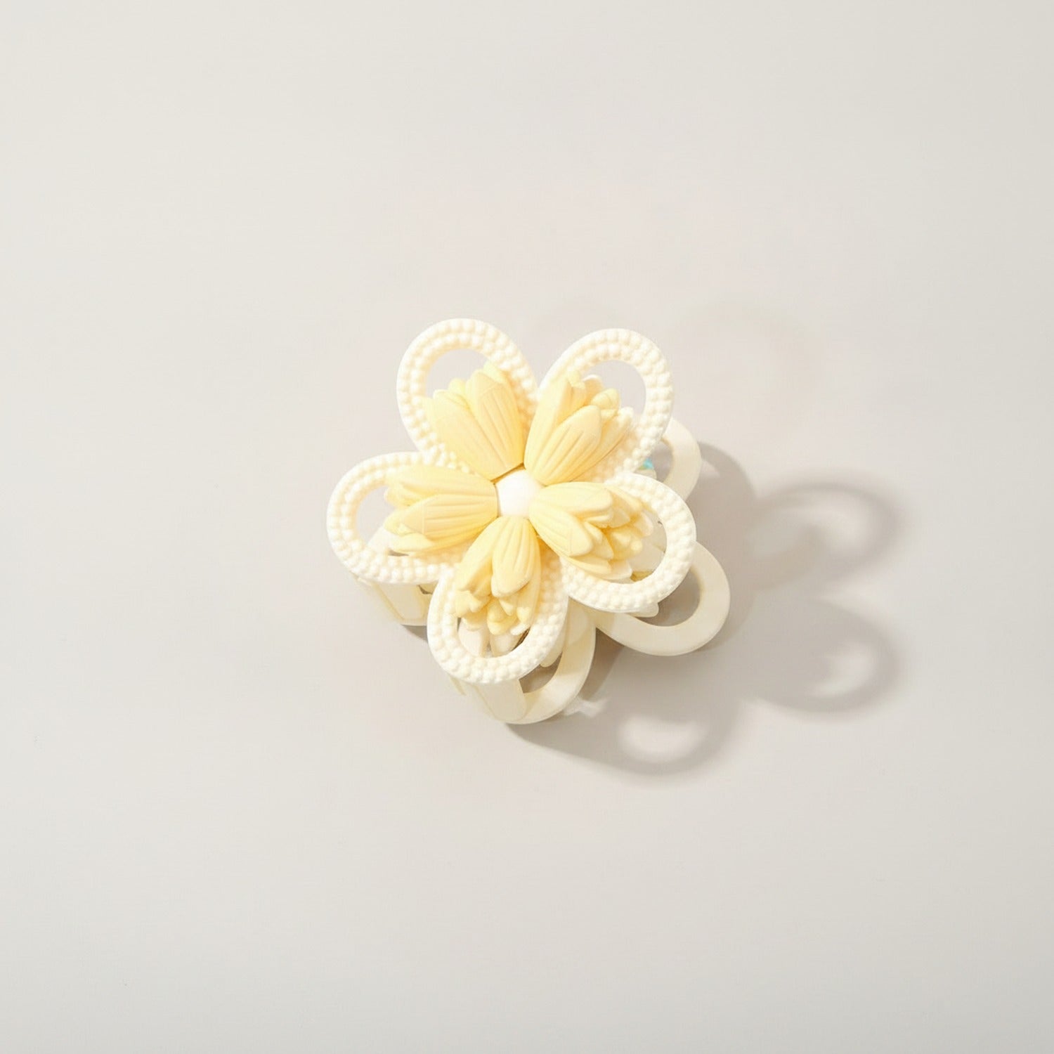 Pearl Beaded Flower Hair Claw - Yellow #3