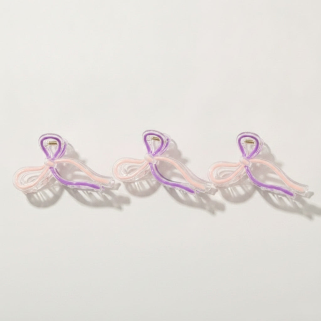 Bow Hair Claw Clip Set - Ombre Purple Pink