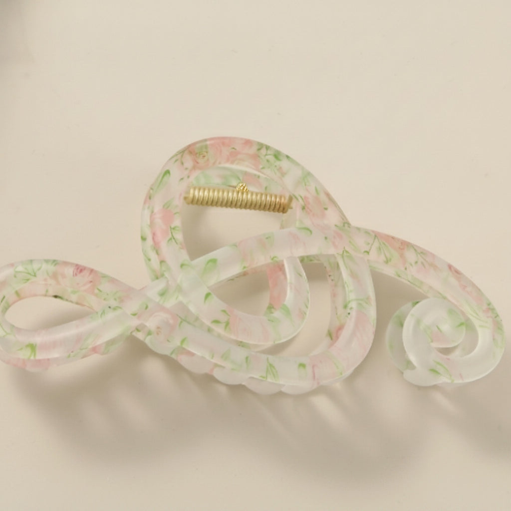 Floral Pink Twisted Hair Claw Clip – hair accessories (view 1)
