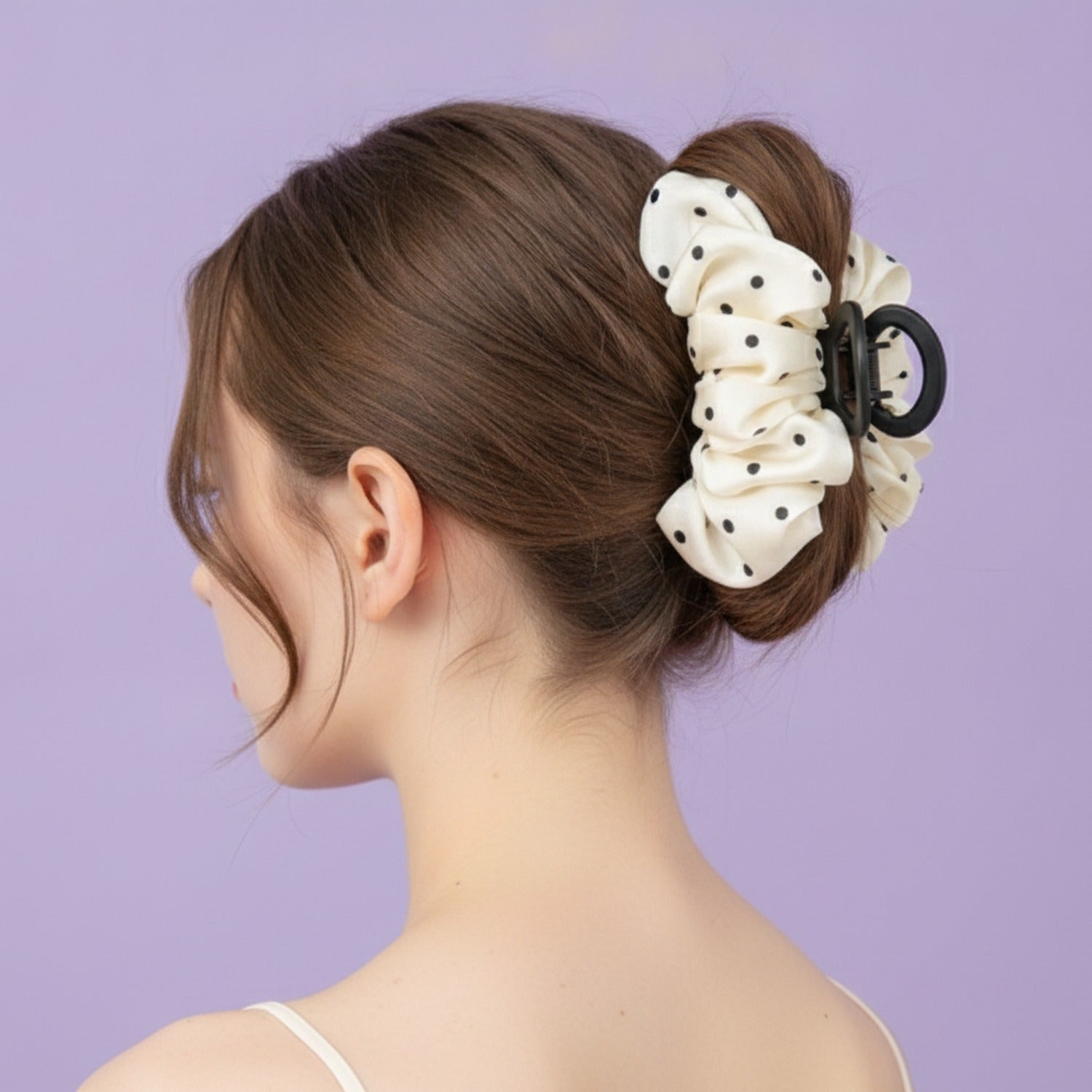 Pearl Hair Claw Clip - Beige Polka Dot #1