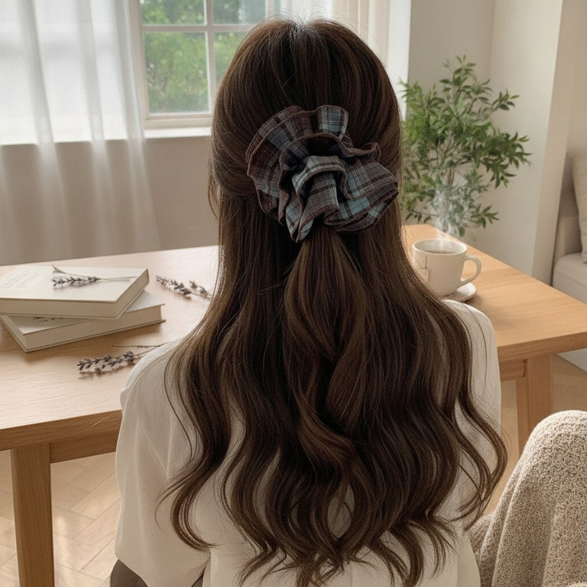 Plaid Hair Claw Clip Scrunchie – hair accessories (view 2)