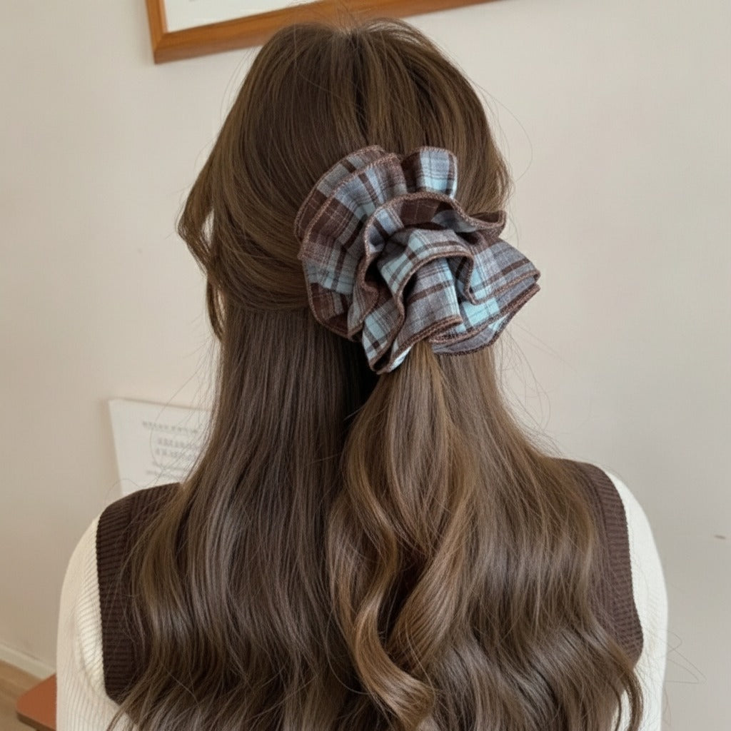 Plaid Hair Claw Clip Scrunchie