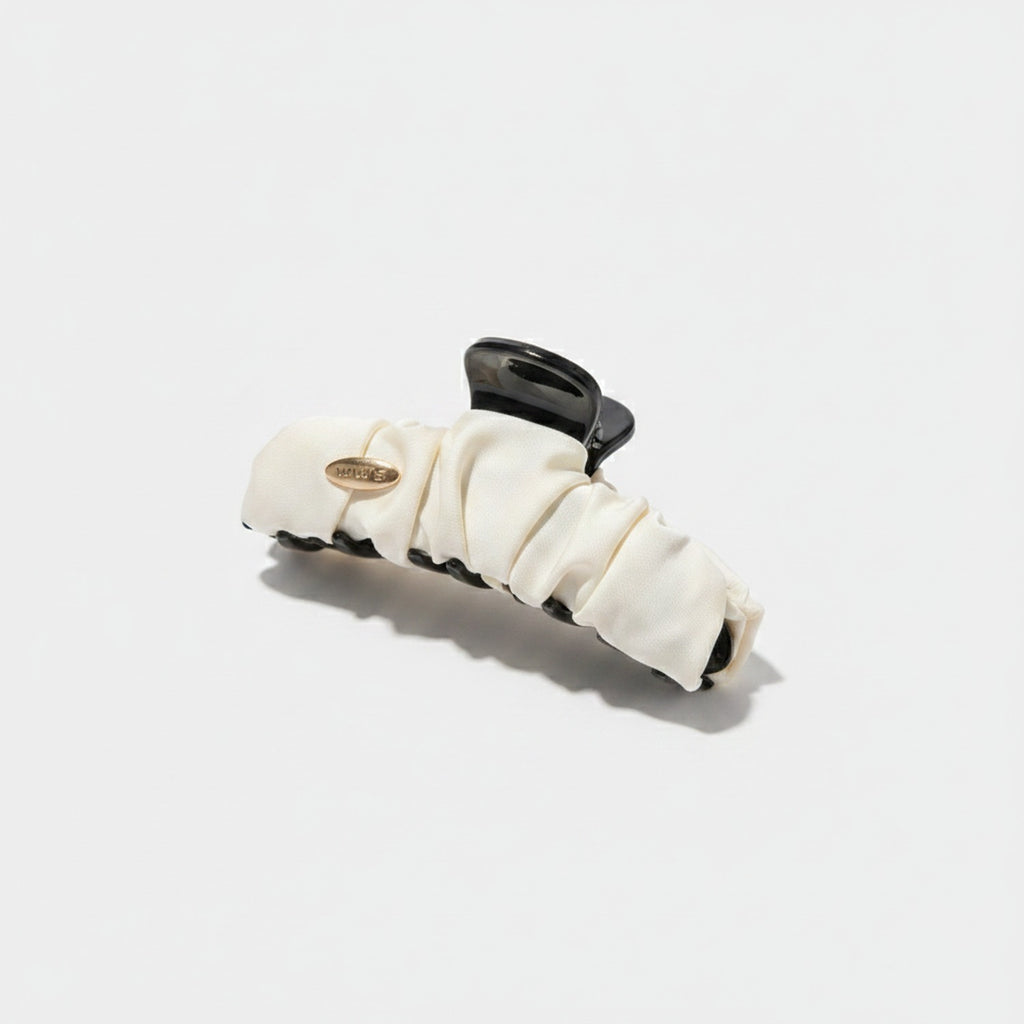 Cream Ruched Hair Claw Clip – hair accessories (view 1)