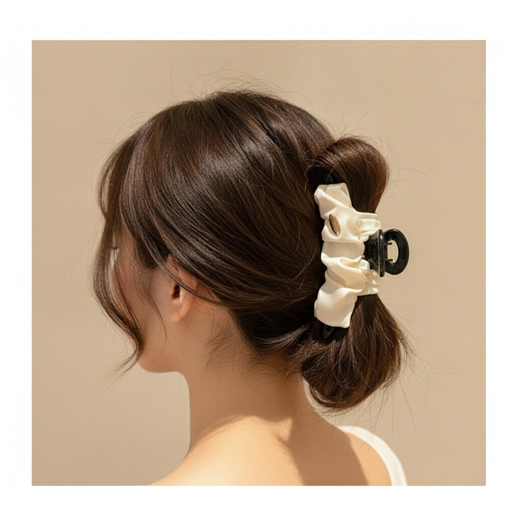 Cream Ruched Hair Claw Clip – hair accessories (view 3)