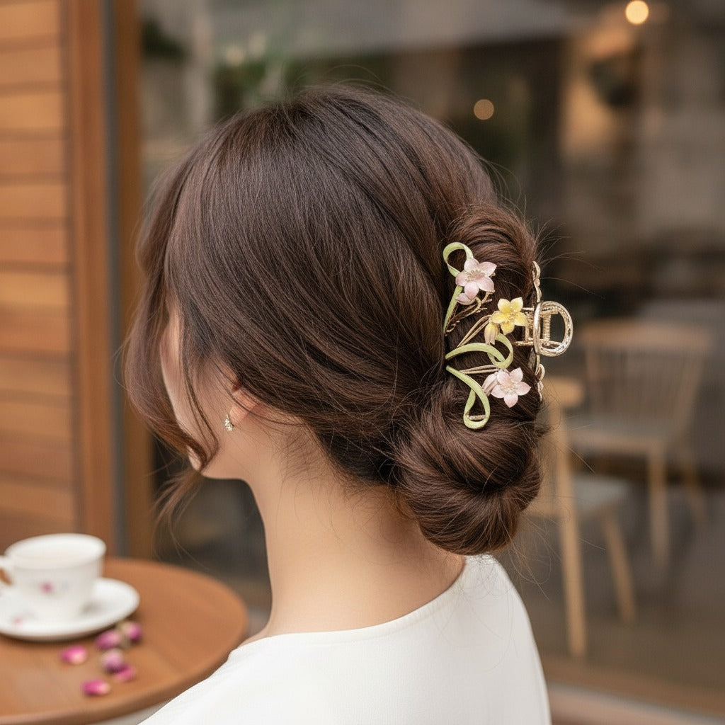 Floral Pearl Hair Claw Clip - Floral – hair accessories (view 2)